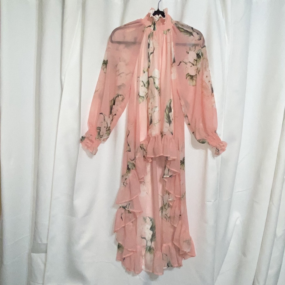 Hula Tease Sheer HiLo Pink Dress Floral‎ Print XS Hawaiian Hula Rare Limited NWT